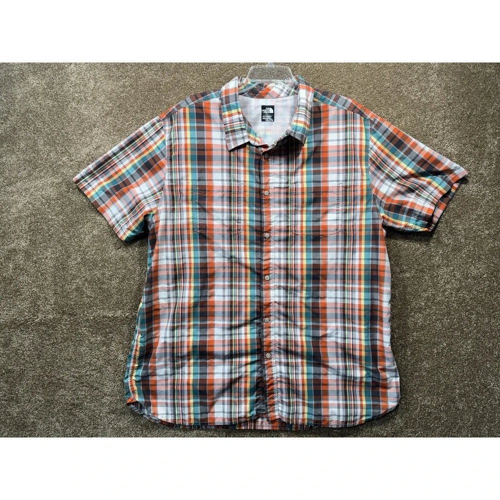 The North Face Button Up‎ Shirt Adult 2XL XXL Orange Plaid Outdoors Mens